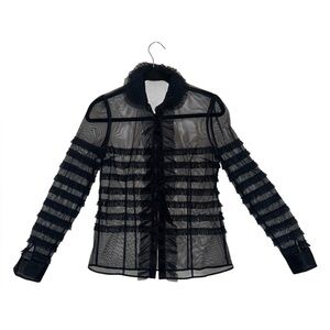 RED Valentino Black Pleated Sheer Tulle Blouse